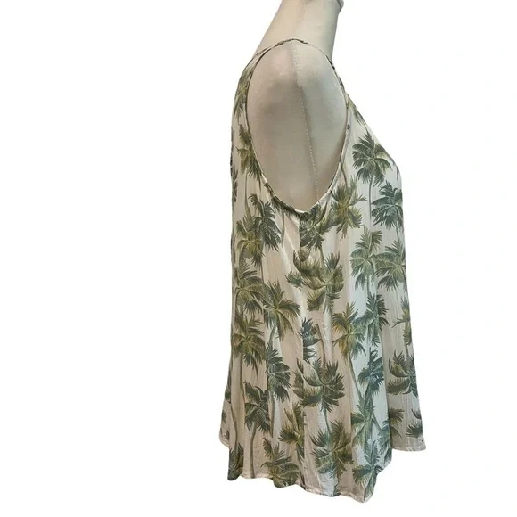 A.N.A. Bernie Palm Tree Print Cream Green Sleeveless Top Size S - Picture 2 of 6